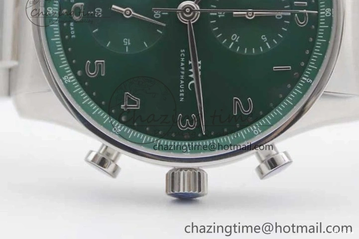 MIROTIME 0120 FastDry Portugieser Chronograph IW371615 ZF Best Edition Green Dial on SS Bracelet A7750 (Slim Movement) 7038